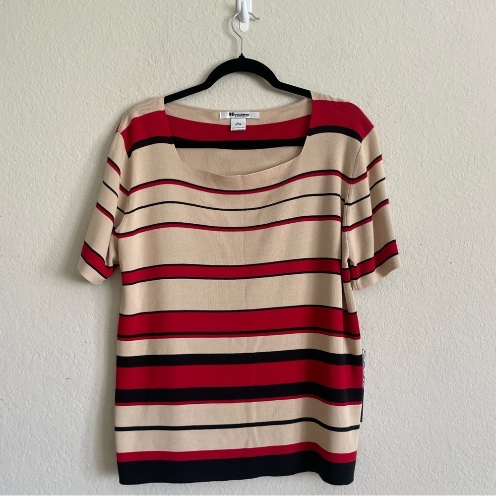 NWT Nygard Collection Women's Striped Top squared neckline L elegant comfort